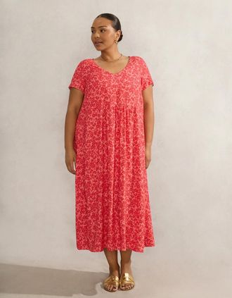 Live Unlimited London Womens Pink Ditsy Short Sleeve Midi Dress - Size: 12