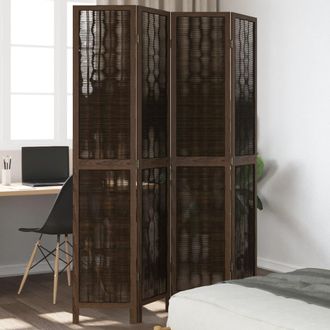 vidaXL Biombo Separador De 4 Paneles Madera Paulownia Marr&oacute;n Oscuro Vidaxl