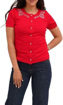 Cyrus Embellished Collar Short Sleeve Cardigan in Cabernet Red at Nordstrom Rack, Size X-Large