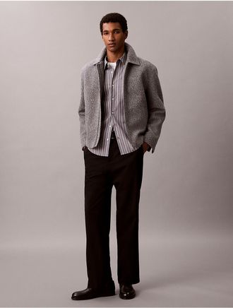 Calvin Klein Mens Yarn-Dyed Stripe Stretch Button-Down Shirt - Grey - XL