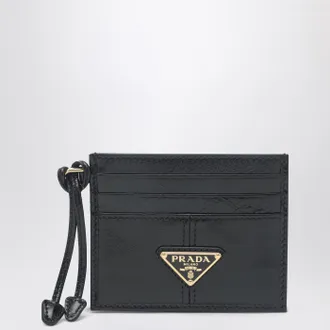 Prada Black leather card holder with triangle logo