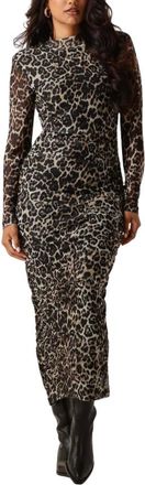 Notre-V Kleedjes, Dames, Veelkleurig, L, Leo Mesh Jurk Bruin