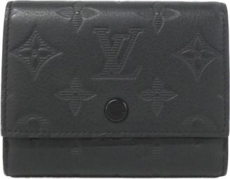 Louis Vuitton Monogram Shadow Black Leather Wallet (Tri-Fold) (Pre-Owned)