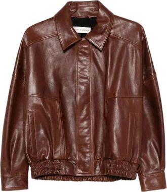 Nour Hammour Dalme leather bomber jacket - women - Cupro/Viscose/Lambskin/Silk - S - Brown