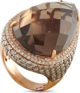 Luxury Bazaar 14K Rose Gold 4.18ct Diamond and Smokey Topaz Ring MF01-043026