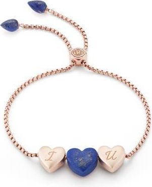 LuvMyJewelry Luv Me Love Heart Lapis Gemstone Rose Gold Plated Silver Bolo Adjustable Bracelet in 14Kt Rose Gold Vermeil at Nordstrom