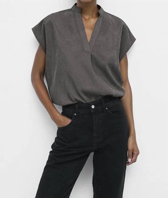 Naked Zebra Soft Matte Drop Shoulder Blouse In Charcoal