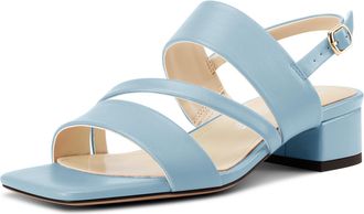 Castamere Womens Slingback Low Chunky Block Heel Peep Open Square Toe Dress Sandals Casual Office Summer Shoes 3.5 CM Heels Sky Blue 6.5 UK