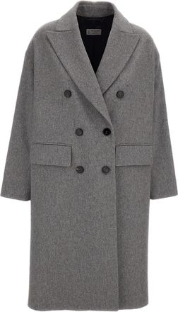 Alberto Biani Grey Double-Breasted Wool Coat