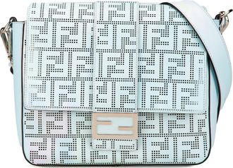 Fendi Pre-owned Womens Perforated Leather Crossbody - Light Blue - One Size