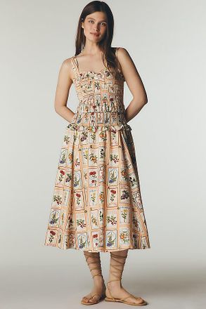 Avec Les Filles Smocked Ruffle Sleeveless Midi Dress