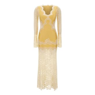 Paco Rabanne Vestido largo de punto con ribete de encaje - Dresses - Mujer - Amarillo - M