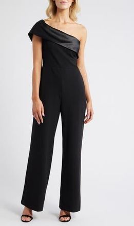 Eliza J One-Shoulder Jumpsuit in Black at Nordstrom Rack, Size 10