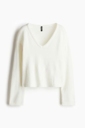 H&M Feinstrick-Pullover mit V-Ausschnitt - Cremefarben