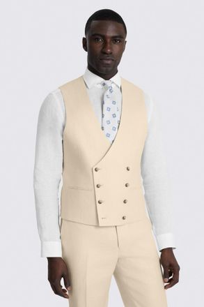 Moss Tailored Fit Neutral Twill Linen Waistcoat