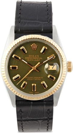 Lizzie Mandler pre-owned customised stainless steel Rolex Datejust 36mm - women - Leather/18kt Yellow Gold/Sapphire Glass/stainless