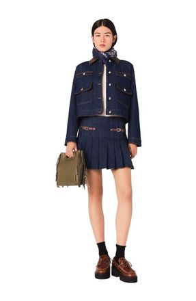 Maje Short denim skirt with lining in Navy at Nordstrom, Size 42 Eu