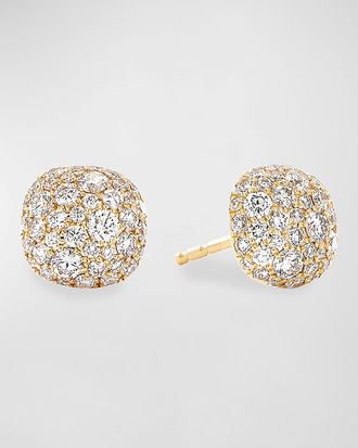 David Yurman 18k Yellow Gold Diamond Small Cushion Stud Earrings