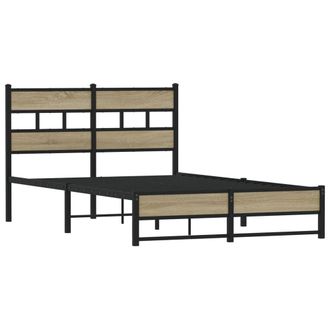Berkfield Home Metal Bed Frame without Mattress Sonoma Oak 120x200 cm in Brown | Size: Small Double