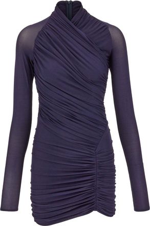 Ferragamo ruched long-sleeve minidress - women - Polyester/Spandex/Elastane - 36 - Blue