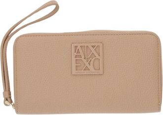 A|X Armani Exchange Textured Zip-Around Portemonnee met Polsband en Logo - Dames - Portefeuilles - Beige - ONE Size - Leer - Accessoires
