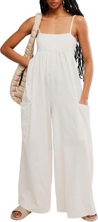 Free People FP Movement Hot Shot Strappy Stretch Cotton Jumpsuit in Ivory at Nordstrom, Size X-Large