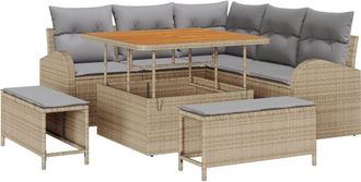 vidaXL Garden Sofa Set with Cushion 8 pcs Beige Poly rattan Vidaxl