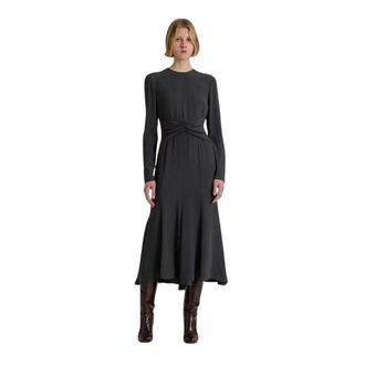 Alberta Ferretti Long-sleeved Midi Dress with Gathered Waist - female - Alberta Ferretti - Midi Dresses - Gray - XL - Dresses