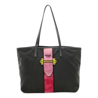 Prada Pre-owned Tote Bags, female, Black, Size: ONE SIZE Pre-owned Nylon Leather Tote Bag