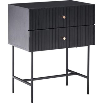 Beliani 2 Drawer Bedside Table Black and Gold Particle Board MDF Modern Storage Unit Nightstand Bedroom COVENTRY