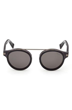 Ermenegildo Zegna 48mm Small Geometric Sunglasses in Transparent Grey /Ruthenium at Nordstrom