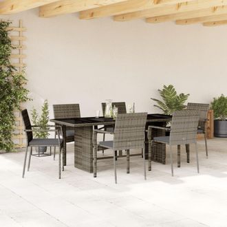 vidaXL Set Comedor Jard&iacute;n 7 Pzas Y Cojines Rat&aacute;n Sint&eacute;tico Gris Vidaxl