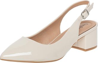 Comfort Plus Womens Mimi Slingback Pointed Toe Low Heel Pump by Payless, Ivory Crinkle Patent, 7.5 UK