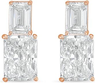 Diana M. Jewels 14kt rose gold 5cts lab grown emerald and radiant cut diamond earrings