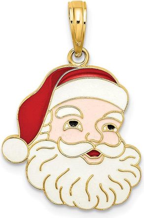 Diamond2Deal 14k Yellow Gold Enameled Santa Face Charm Pendant