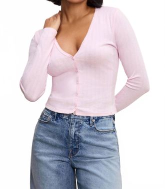 Good American Pointelle Cardigan Top In Cotton Candy Pink