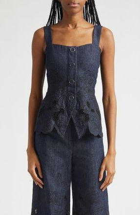 Veronica Beard Mirielle Eyelet Chambray Top in Indigo Rinse at Nordstrom, Size 10