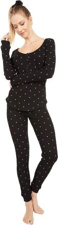 Plush Apparel Thermal Heart Pajama Set Womens Black Printed Cotton Scoop Neck ERK1329