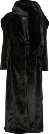 GCDS Bonten Sjaal Jas - Dames - Mantel - Zwart - L - Polyester - Jassen
