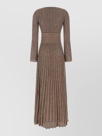 Missoni metallic fine-knit pleated v-neck long-sleeve maxi dress
