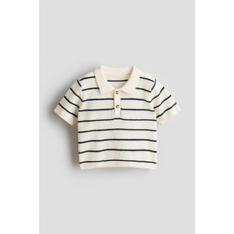 H&M Pointelle-knit polo shirt in Cream/blue Striped at Nordstrom, Size 12M