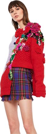 Roberta Einer Textured Knit Dress with Sequined Floral Accents