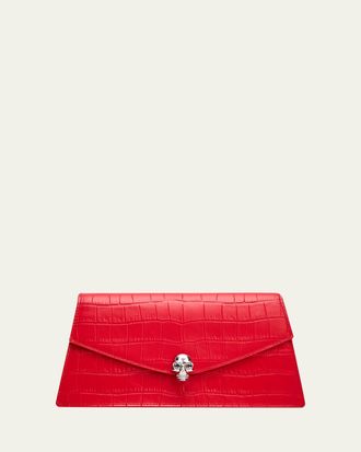 Alexander McQueen Skull Mini Croc-Embossed Leather Top-Handle Bag