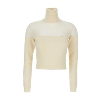 Elisabetta Franchi Turtlenecks, female, Beige, Size: M Dolcevita in maglia con logo gioiello