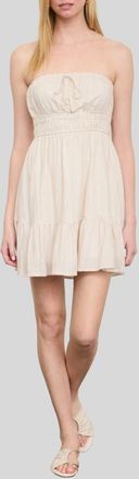 Blu Pepper Stripe Ruffled Hem Strapless Dress in Light Khaki at Nordstrom, Size Medium