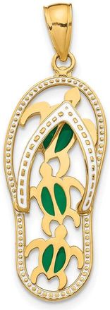 Diamond2Deal 10k Yellow Gold Enamel Cut-out Flip Flop Sea Turtles Pendant