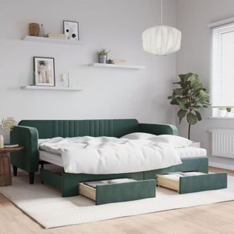 vidaXL Vidaxl - Sof&aacute; Cama Nido Con Cajones Terciopelo Verde Oscuro 90x200 Cm