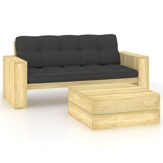 vidaXL Set De Sof&aacute;s Jard&iacute;n 2 Piezas Con Cojines Madera Pino Impregnada Vidaxl
