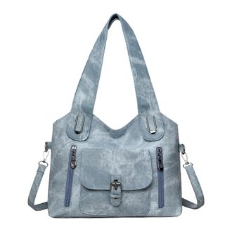 Generic PU Leather Crossbody Bag Retro Buckle Tote Handbag Vintage Shoulder Bag (Blue)