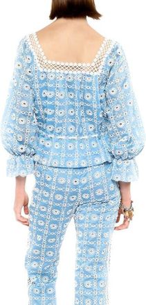 Anna Sui Lattice Lace Embroidery Top in Baby Blue at Nordstrom, Size X-Small